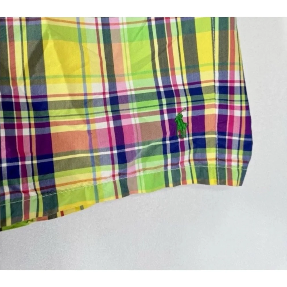 Vintage 90s Polo Ralph Lauren Madras Plaid Swim Trunks Men’s M Shorts 11”